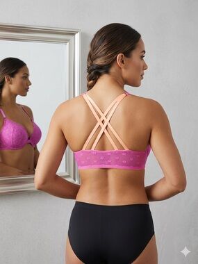 Victoria's Secret lined strappy Demi bra pink lace front-closure size 36D